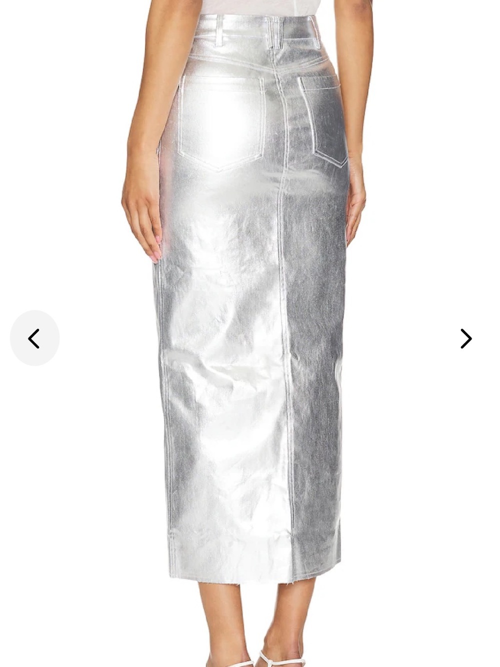 NWT Lovers + Friends Naomi Silver Maxi Skirt Metallic Slit Size Medium - Picture 2 of 8